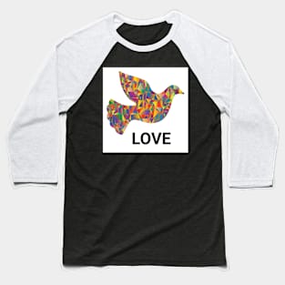 Dove in multicoloured design with love writing Baseball T-Shirt